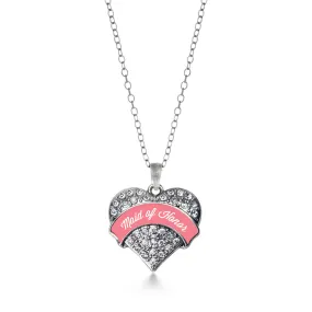 Silver Coral Maid of Honor Pave Heart Charm Classic Necklace