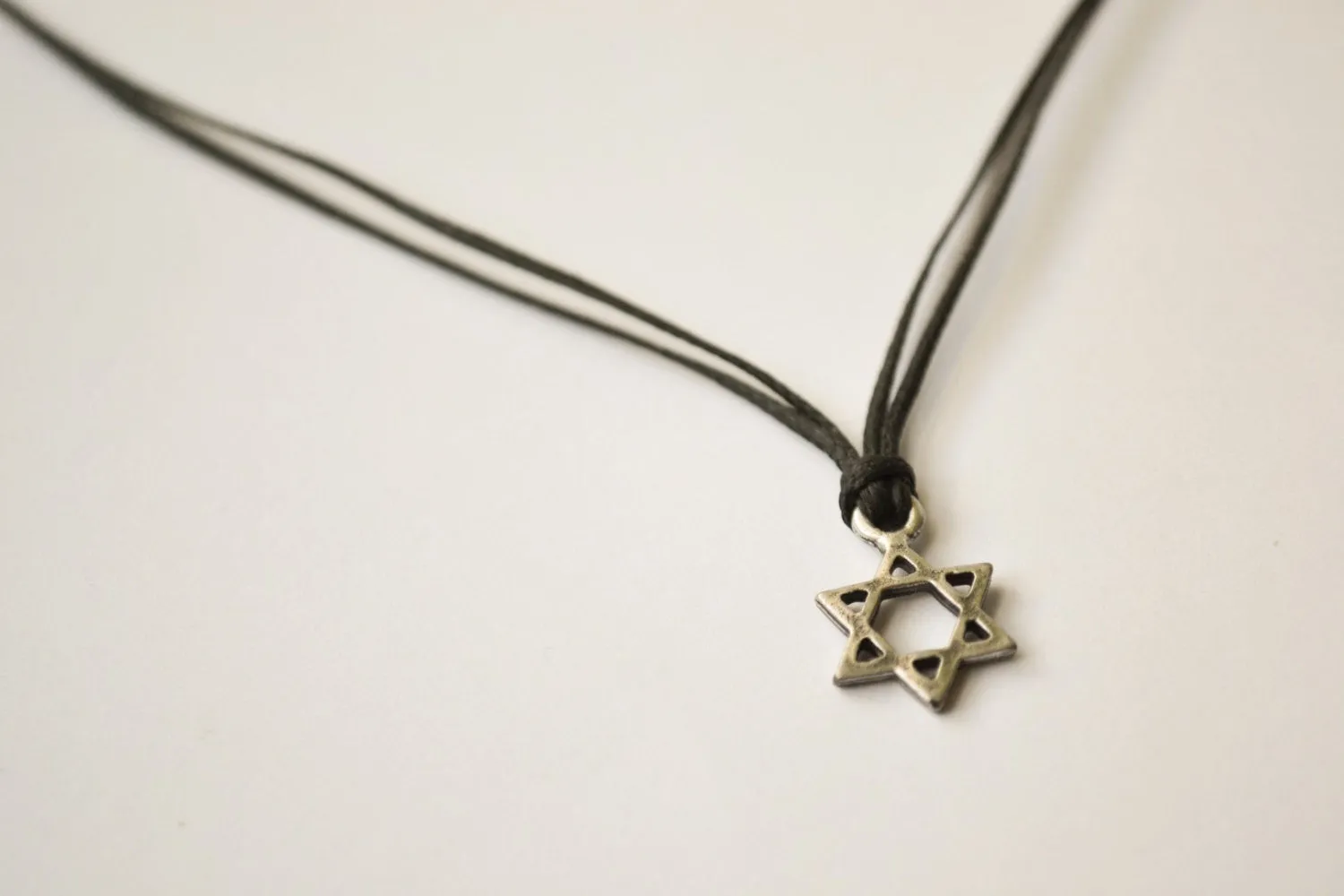 Silver Star of David necklace for men, black cord, handmade Jewish gift for him