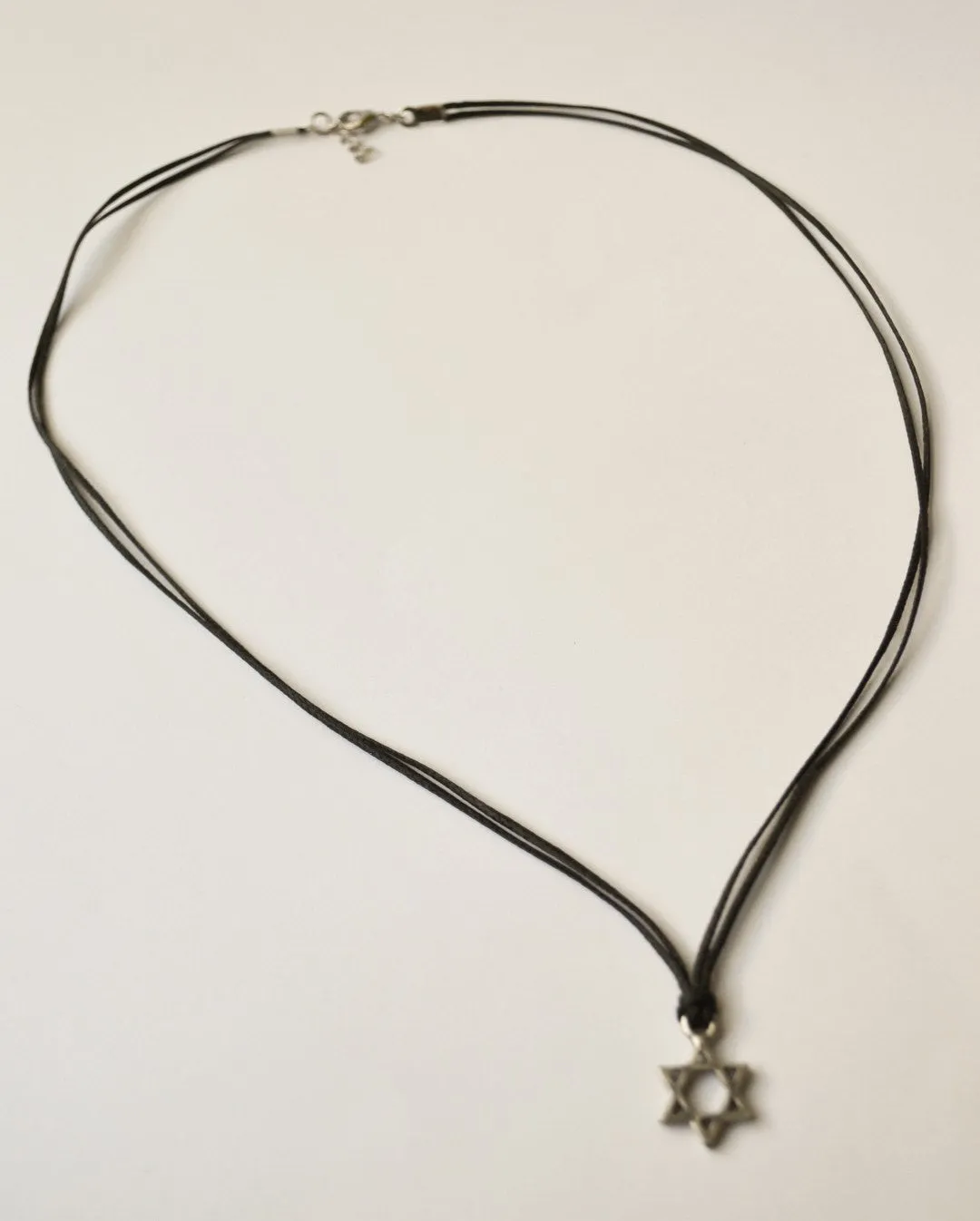 Silver Star of David necklace for men, black cord, handmade Jewish gift for him
