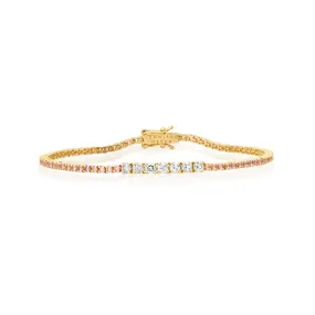 Small 4-Prong Pink Sapphire Tennis Bracelet with Large Diamond Accent