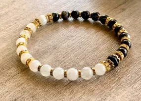 🔴SOLD🔴 Portia Handmade Moonstone, Striped Black Agate, and Gold Plated Hematite Expandable Bracelet/ Anklet