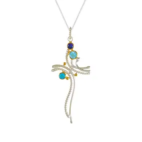 Sterling Silver and 22K Gold Vermeil Topaz Cross Pendant