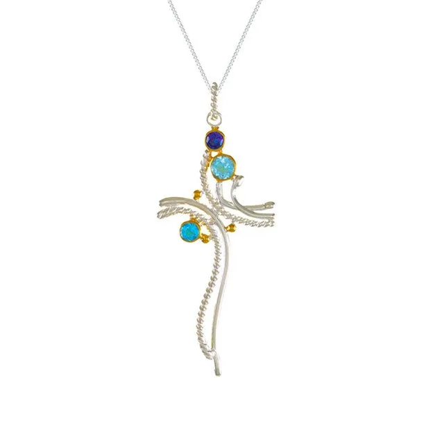 Sterling Silver and 22K Gold Vermeil Topaz Cross Pendant