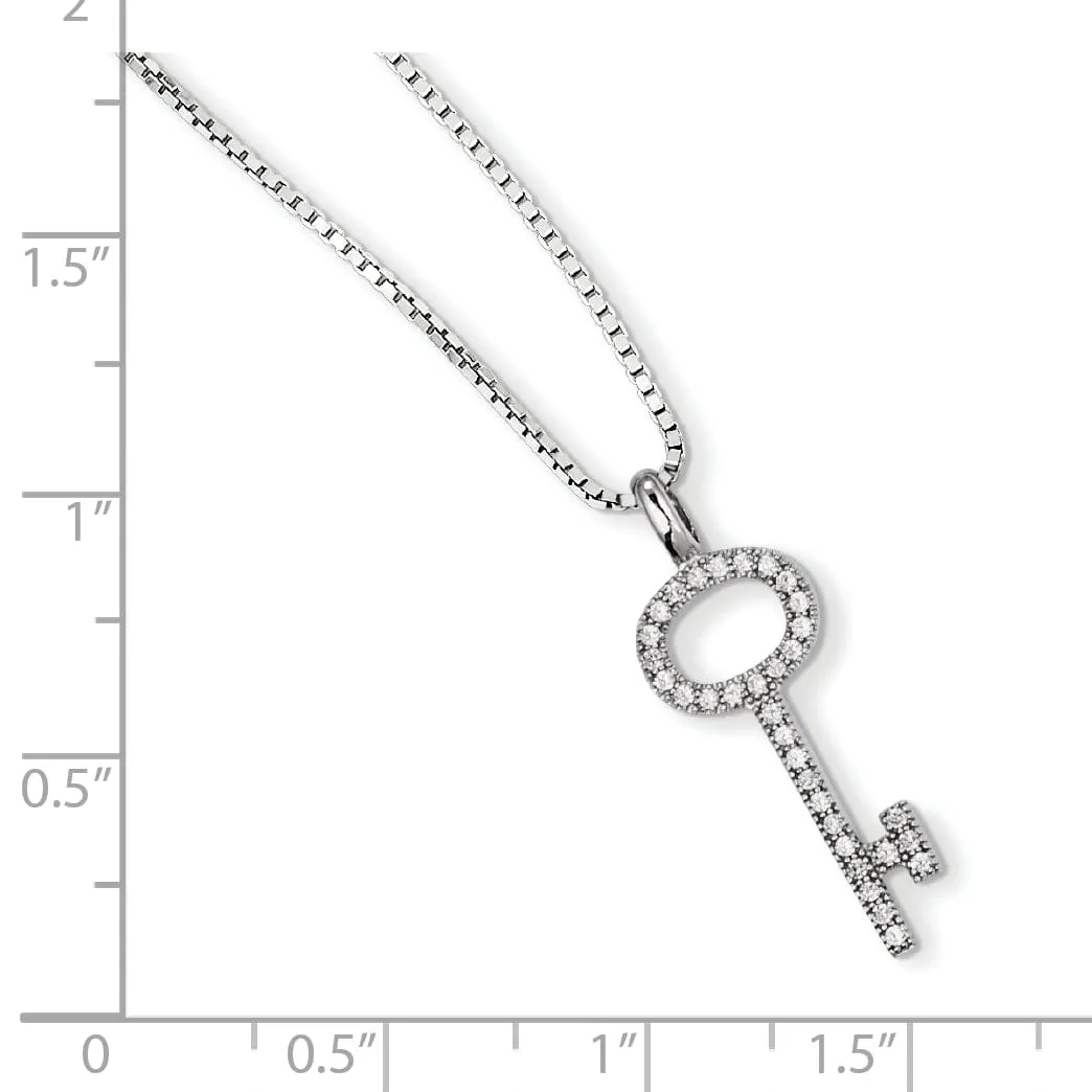 Sterling Silver Cubic Zirconia Key Pendant Necklace
