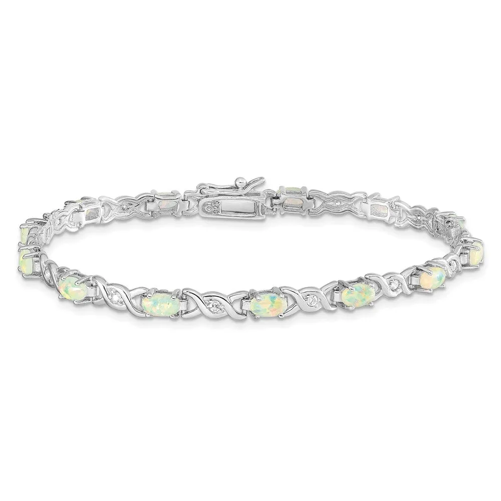 Sterling Silver Opal and Cubic Zirconia 7-inch 5MM Tennis Bracelet