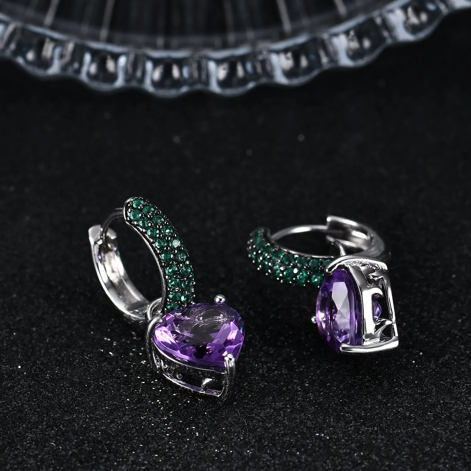 Thorn Bud Gemstone Love Shape Sterling Silver Drop Earrings for Women