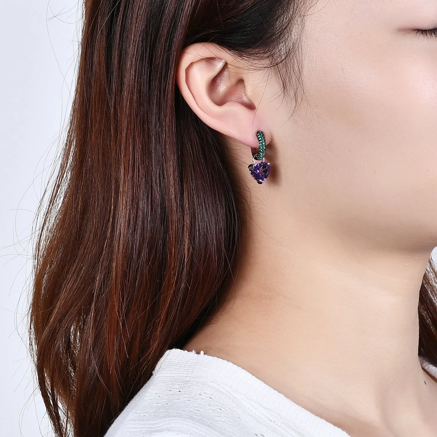 Thorn Bud Gemstone Love Shape Sterling Silver Drop Earrings for Women