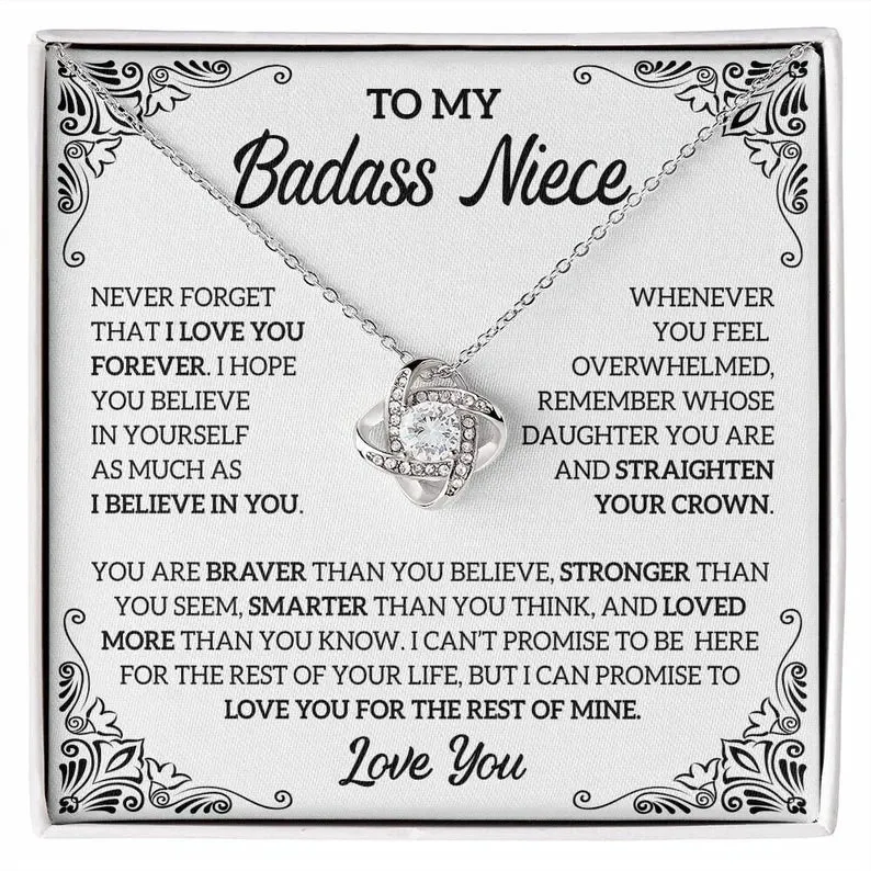 To My Badass Niece Necklace, Love Knot Necklace, Badass Niece Gift