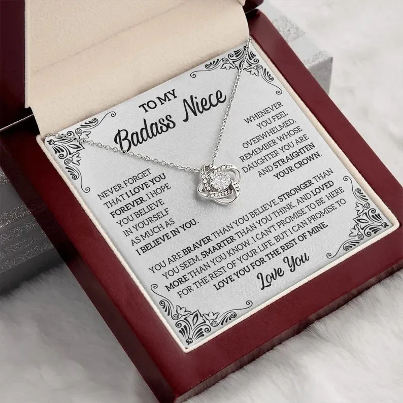 To My Badass Niece Necklace, Love Knot Necklace, Badass Niece Gift