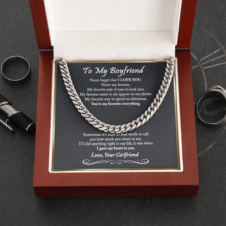 To My Boyfriend Cuban Chain Necklace, Boyfriend Birthday Gift, Romantic Gift for Boyfriend