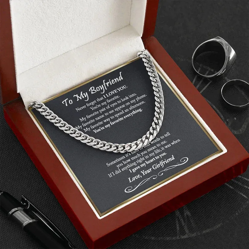 To My Boyfriend Cuban Chain Necklace, Boyfriend Birthday Gift, Romantic Gift for Boyfriend