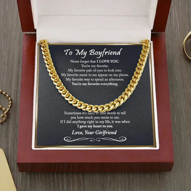 To My Boyfriend Cuban Chain Necklace, Boyfriend Birthday Gift, Romantic Gift for Boyfriend