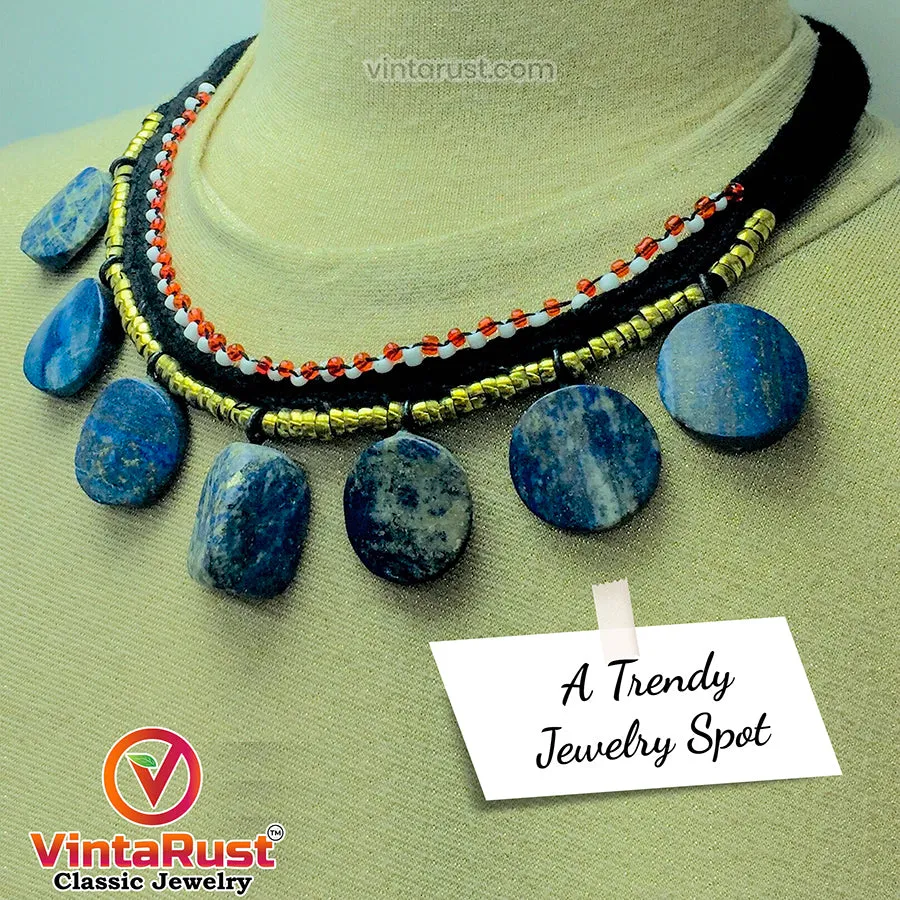 Tribal Choker Necklace With Dangling Lapis Lazuli Stones