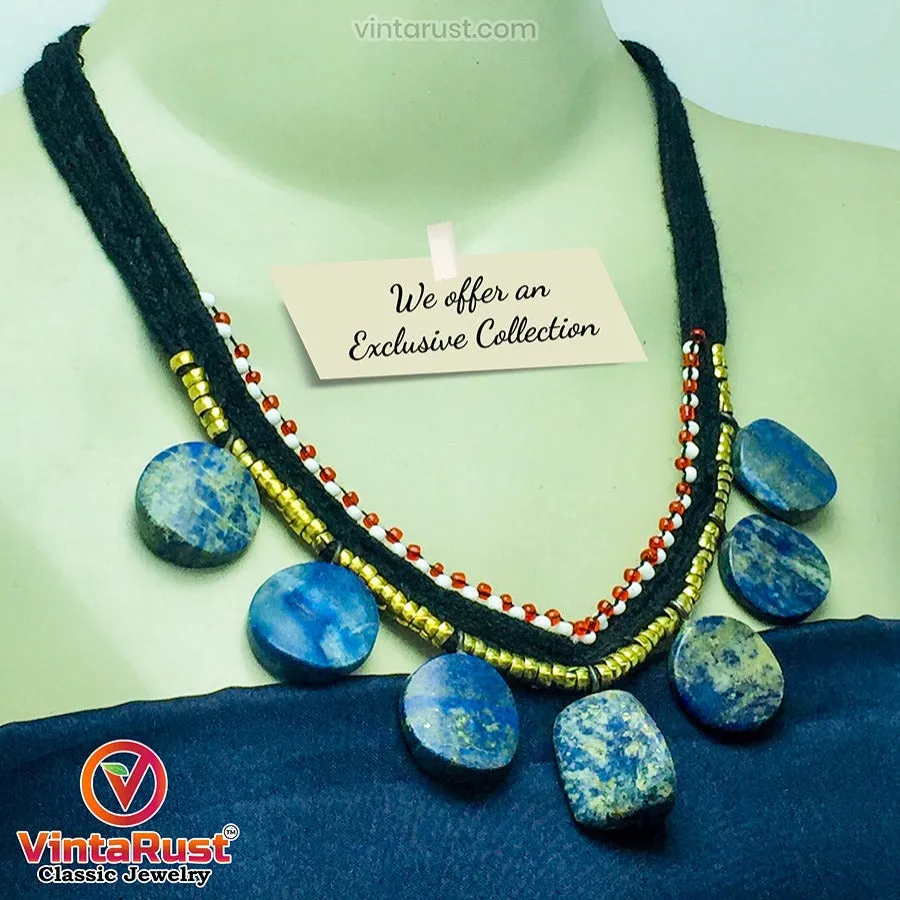 Tribal Choker Necklace With Dangling Lapis Lazuli Stones
