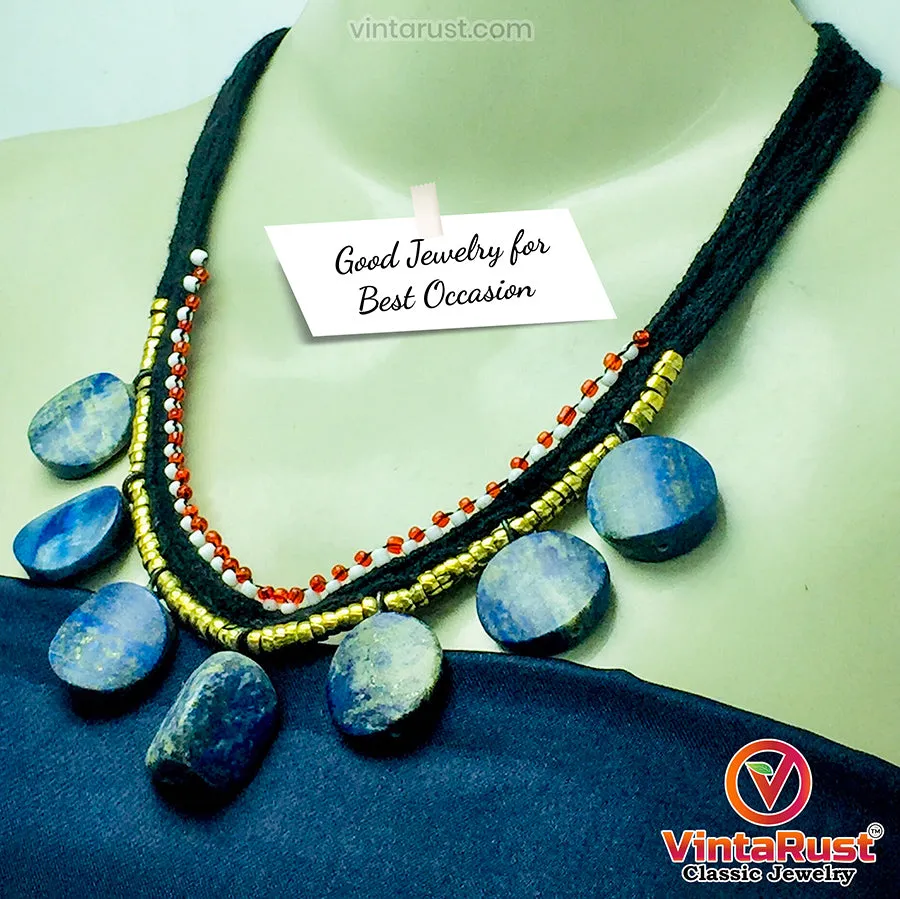 Tribal Choker Necklace With Dangling Lapis Lazuli Stones