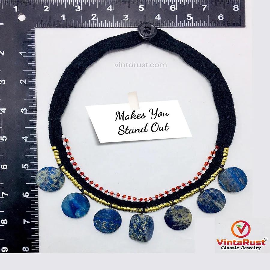 Tribal Choker Necklace With Dangling Lapis Lazuli Stones