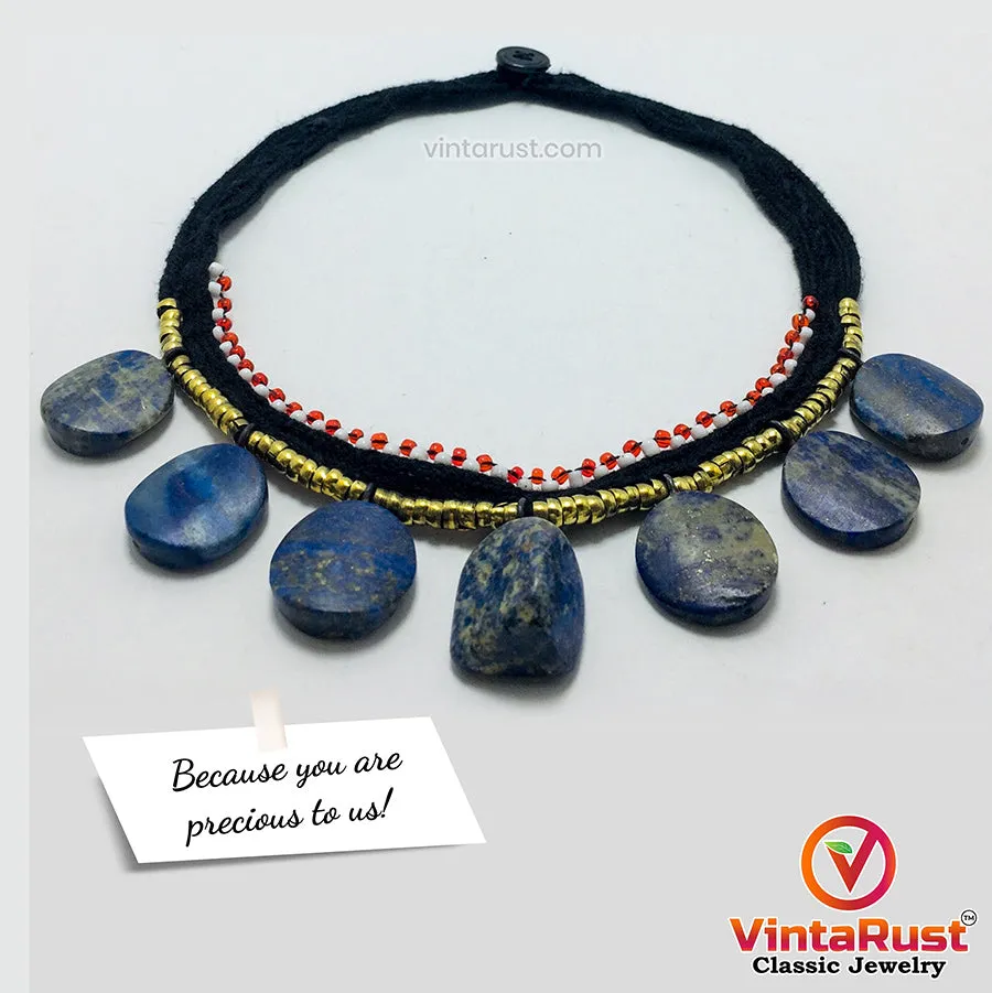 Tribal Choker Necklace With Dangling Lapis Lazuli Stones