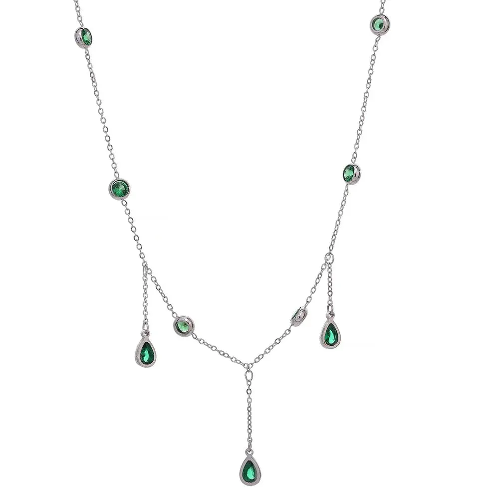 VAIGE Radiant Emerald Green & Gold Zirconia Dangle Necklace in Stainless Steel