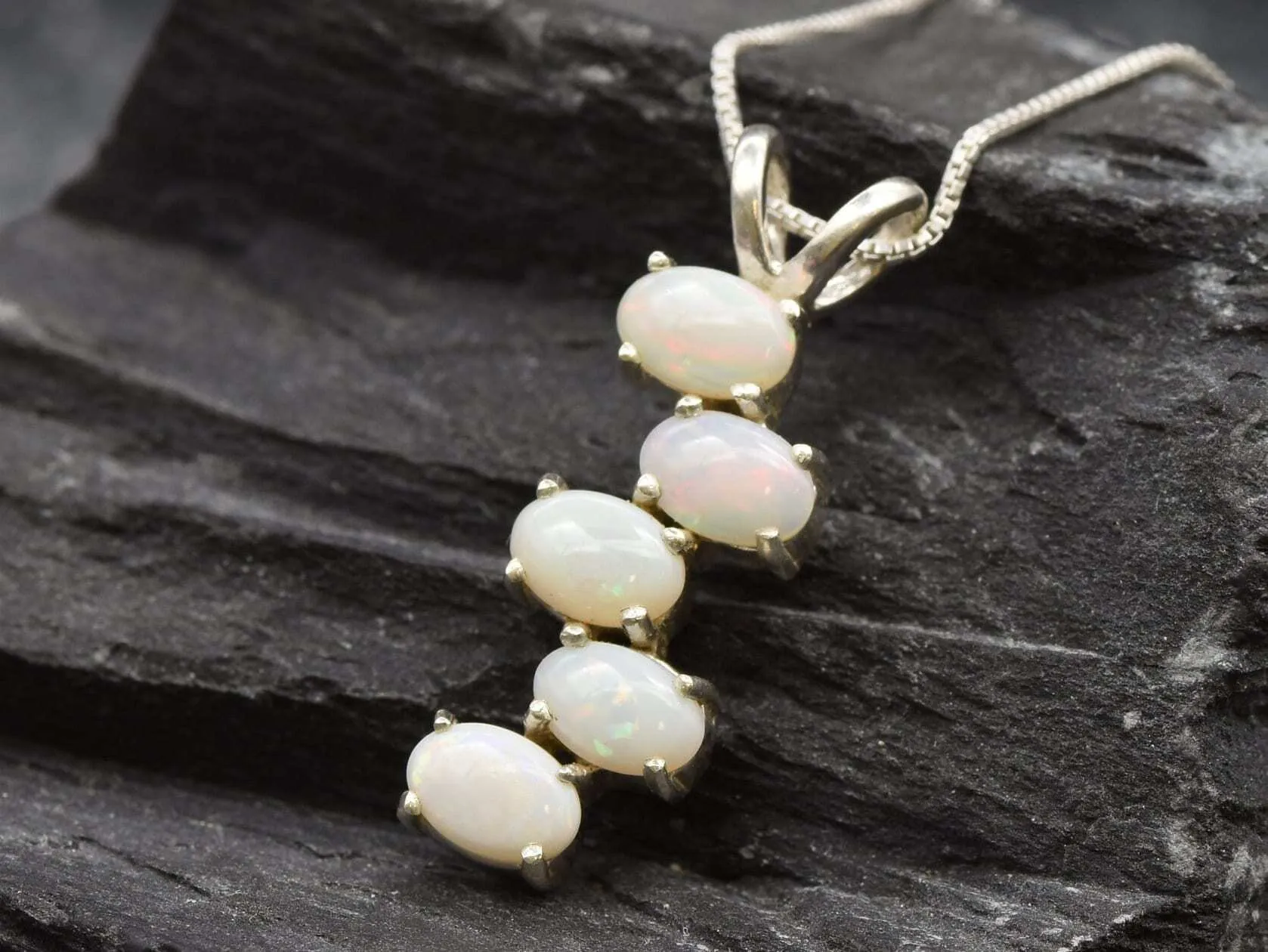 Vertical Opal Pendant - Natural Fire Opal Necklace - Long Opal Necklace