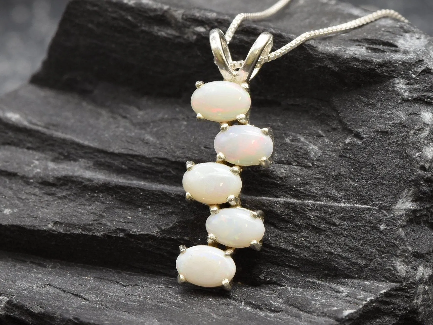 Vertical Opal Pendant - Natural Fire Opal Necklace - Long Opal Necklace