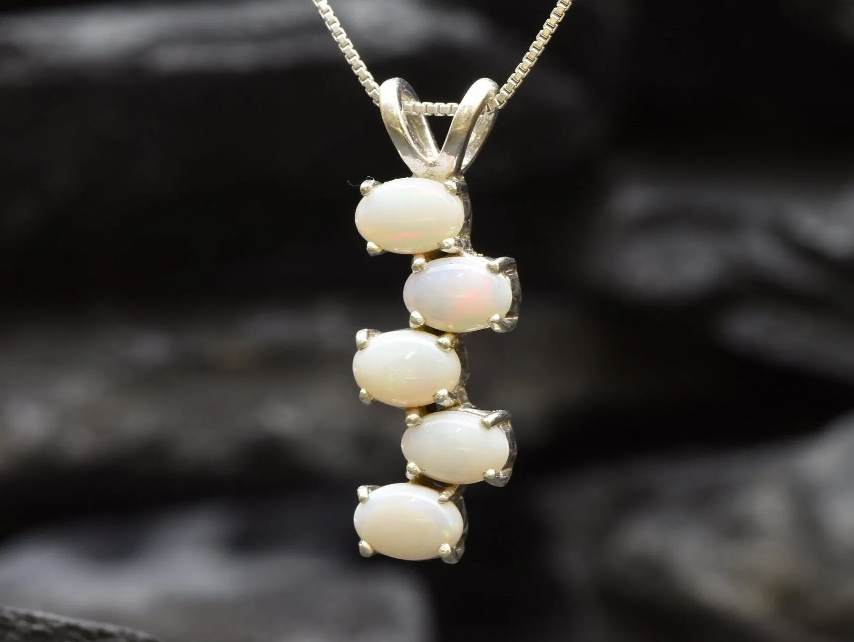 Vertical Opal Pendant - Natural Fire Opal Necklace - Long Opal Necklace