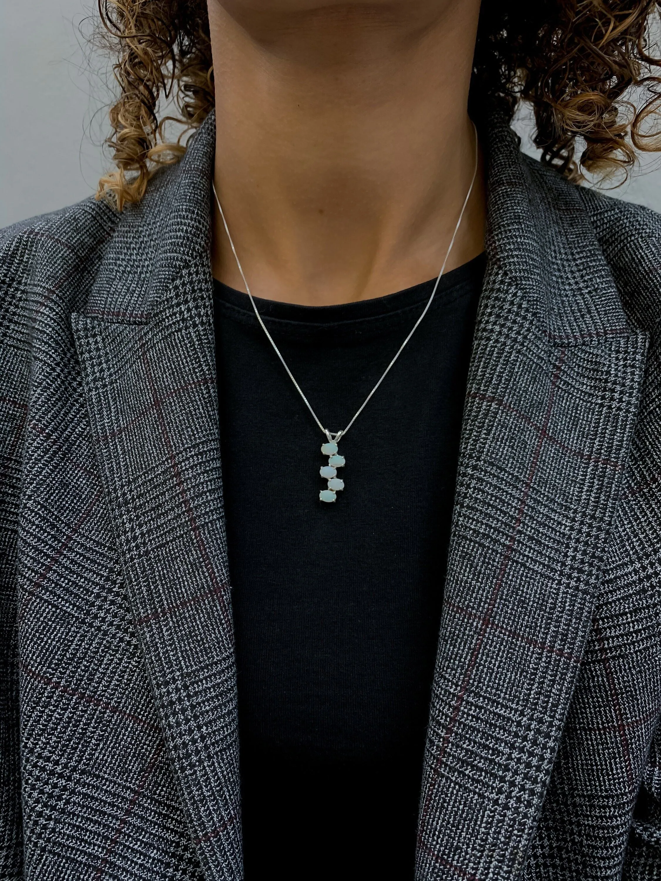 Vertical Opal Pendant - Natural Fire Opal Necklace - Long Opal Necklace