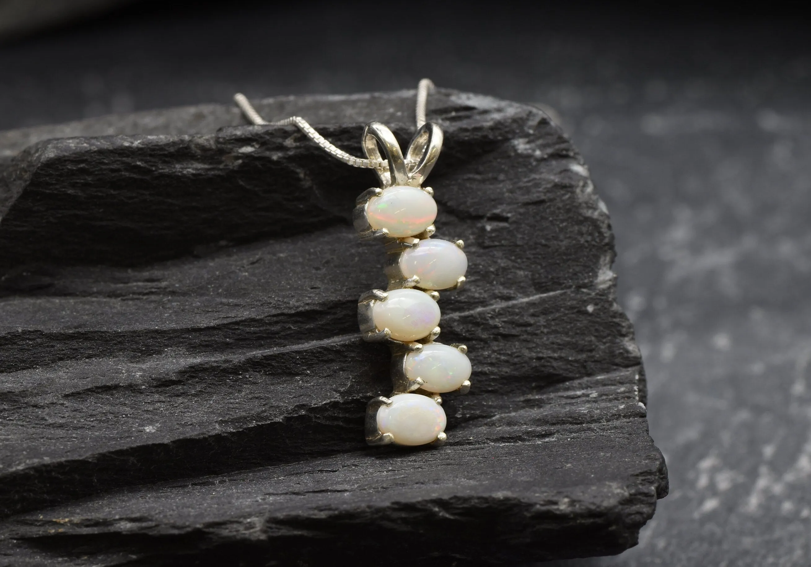 Vertical Opal Pendant - Natural Fire Opal Necklace - Long Opal Necklace