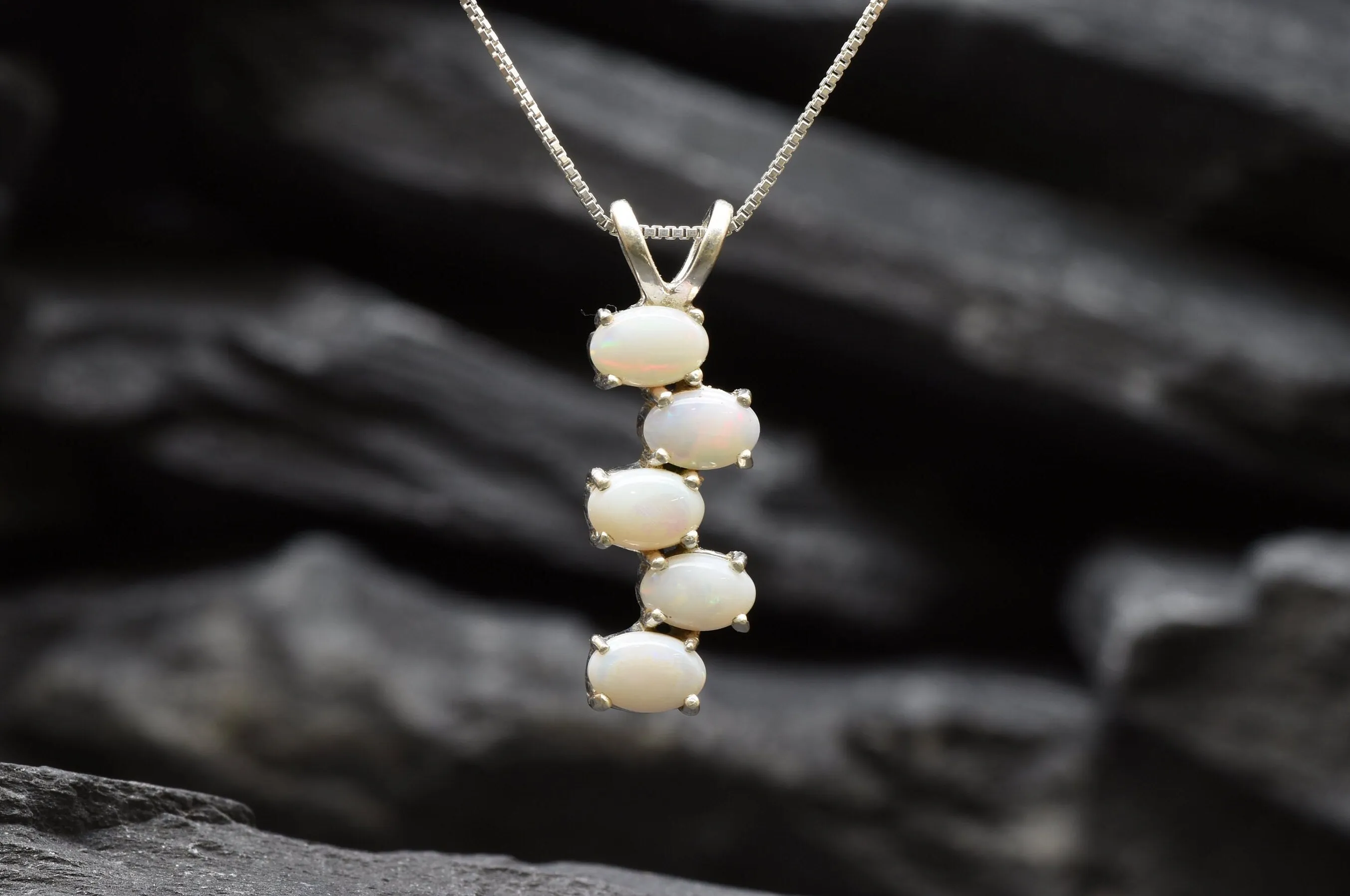 Vertical Opal Pendant - Natural Fire Opal Necklace - Long Opal Necklace