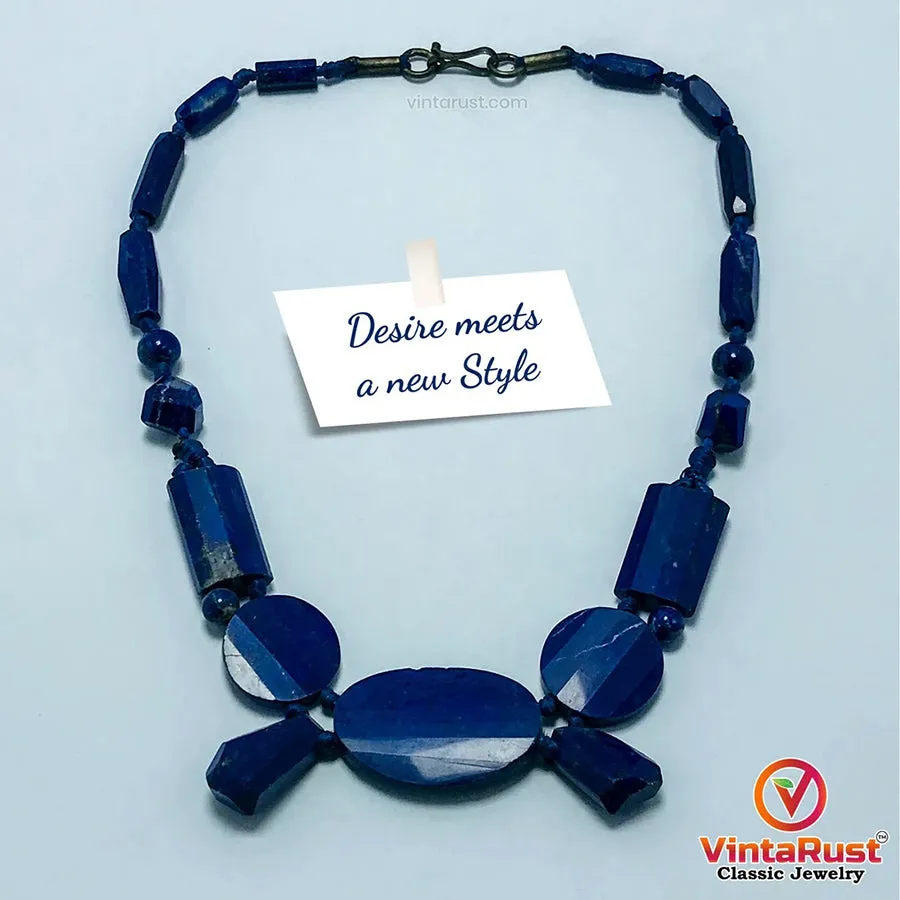Vintage Lapis Lazuli Stone Beaded Tribal Necklace