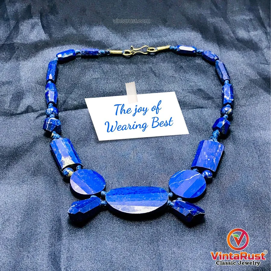 Vintage Lapis Lazuli Stone Beaded Tribal Necklace