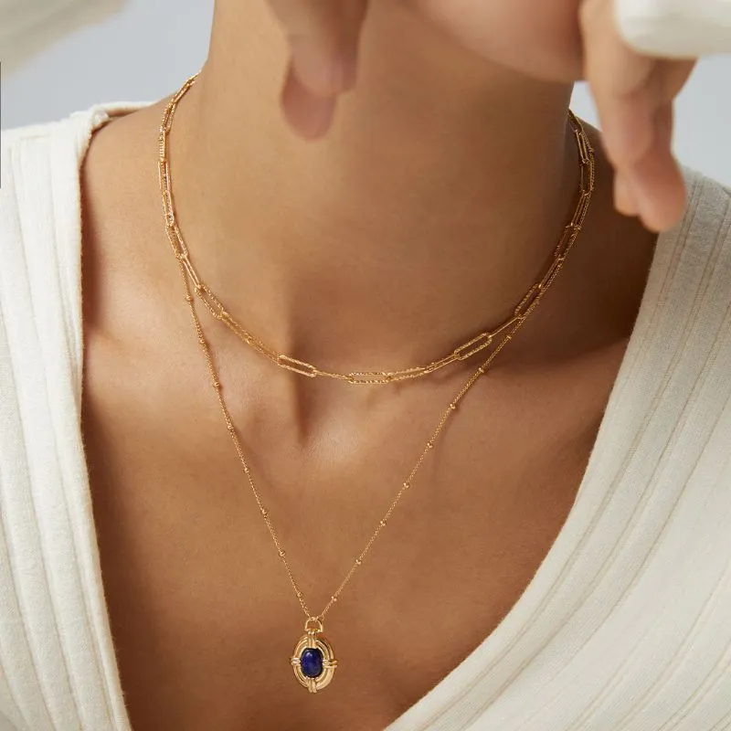 Vintage Lapis Lazuli Stone Necklace-18k Gold Plating