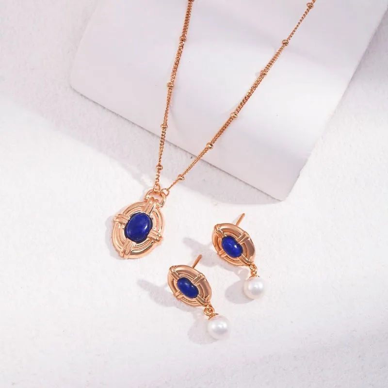 Vintage Lapis Lazuli Stone Necklace-18k Gold Plating