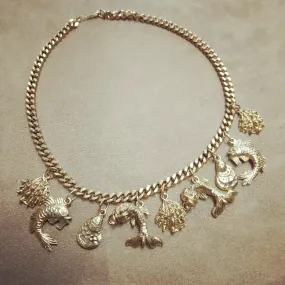 Vintage Ocean life fish gold charm necklace
