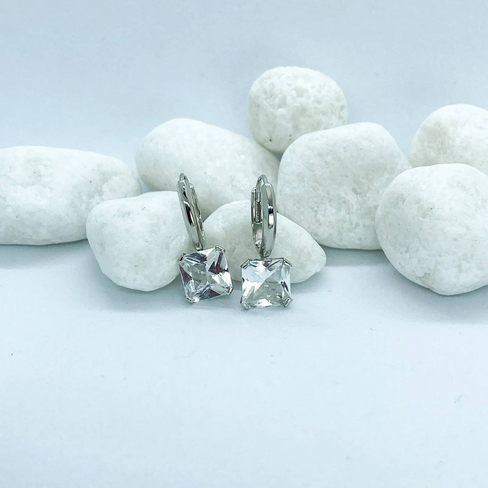 White Topaz Square Gemstone Earrings | Stargaze Petite Asscher Collection