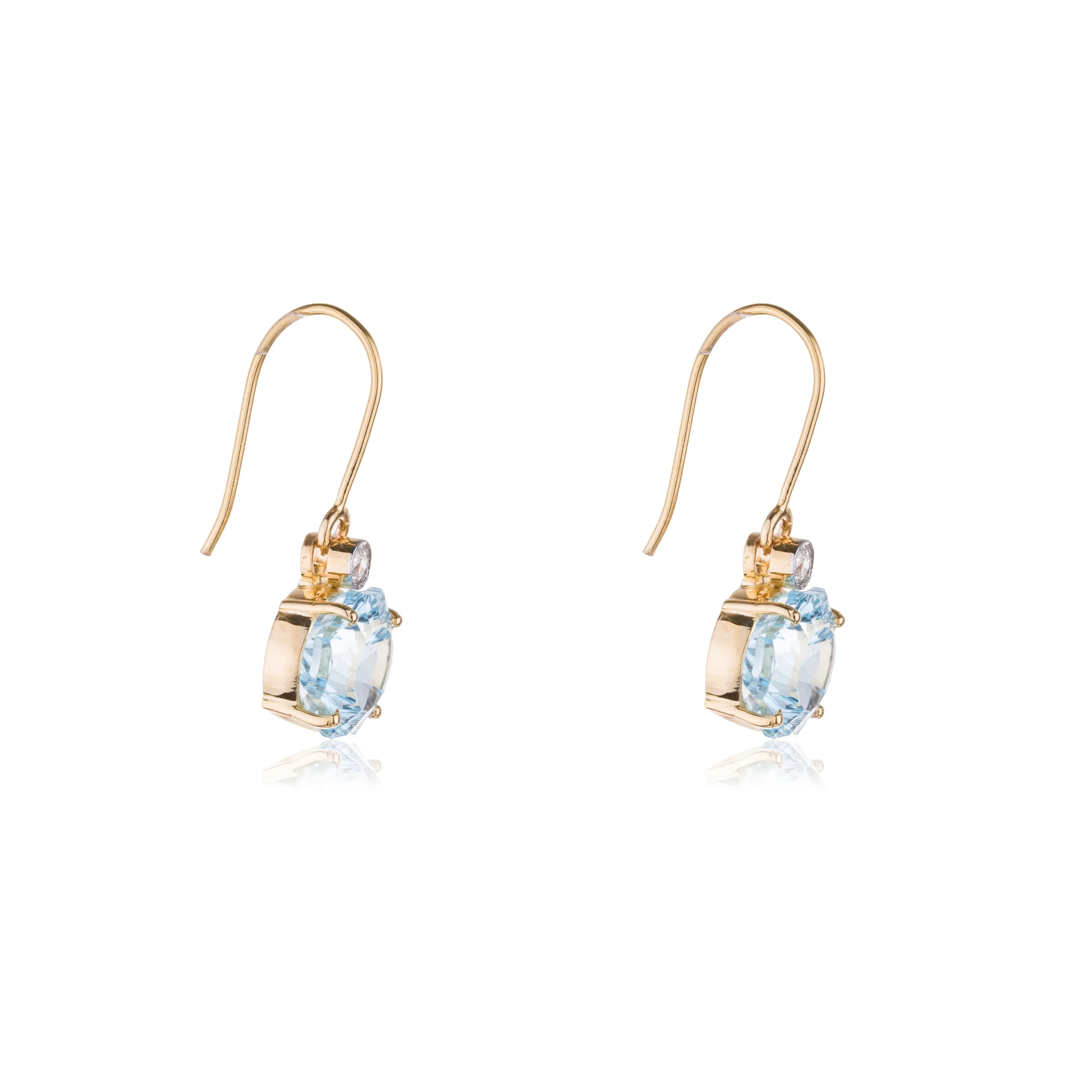 Zoya Concacave Cut Blue Topaz Drop with Diamond, 14K Gold