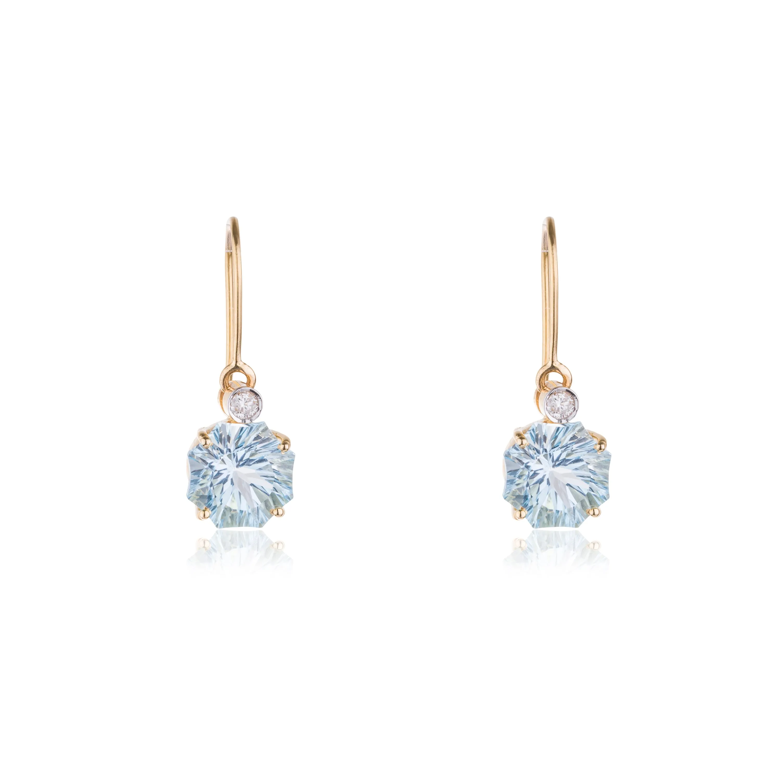 Zoya Concacave Cut Blue Topaz Drop with Diamond, 14K Gold